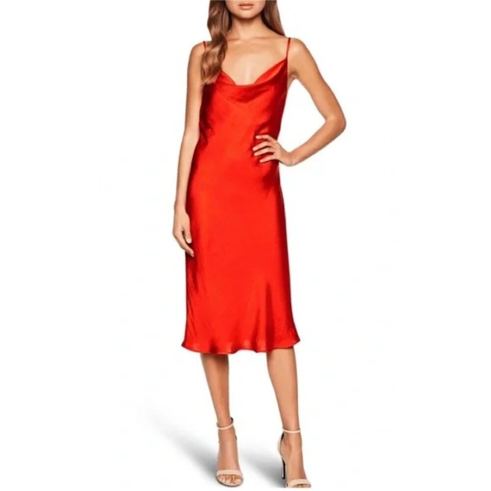 NWT Bardot Satin Cowl Neck Sleeveless Midi Dress Fire Red Size 6 Small